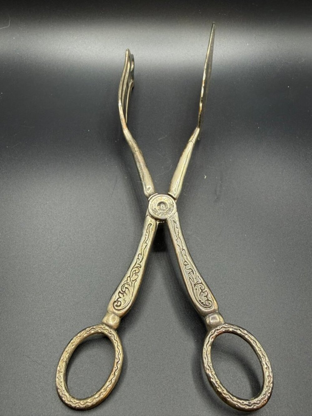 Vintage Silverplate Cake Server Tongs Ornate Engraved Pastry Dessert Tongs 8"